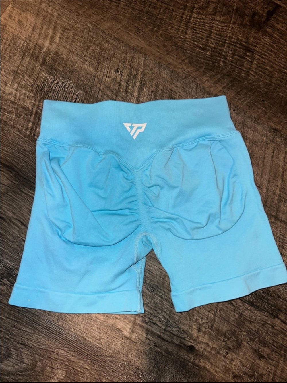 Women’s Light Blue High-Waist Bike Shorts with Ruched Back